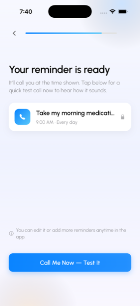 A scheduled reminder phone call in the ReminderCall iPhone app